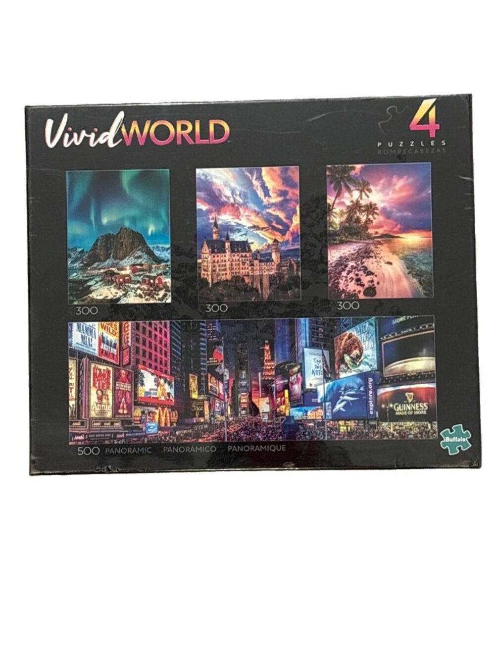 4-in-1 Vivid World Jigsaw Puzzle Beach, City Mountain Multipack Buffalo Games